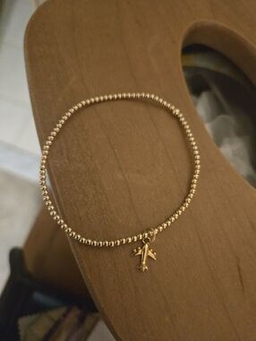 Beaded Blondes Gold Beaded Bracelet with Airplane Charm - Women Jewelry